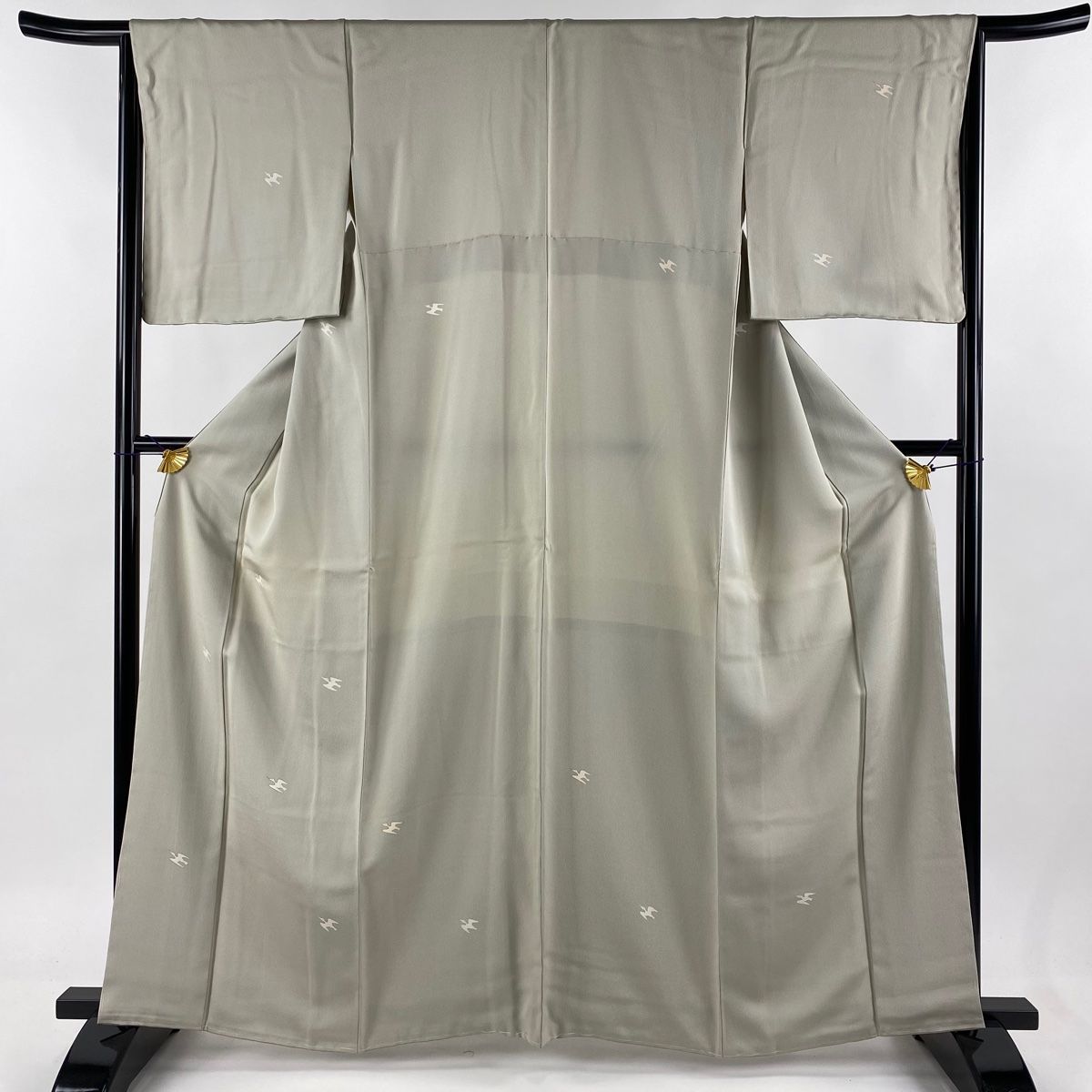 付下げ 身丈162cm 裄丈65.5cm M 袷 鳥 灰緑 正絹 名品
