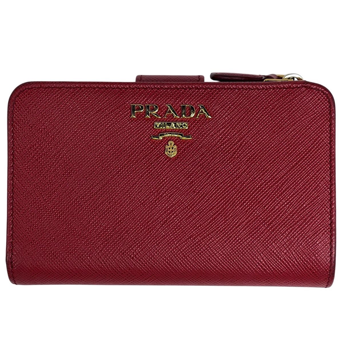 プラダ PRADA ロゴ 二つ折り財布 L字ファスナー 二つ折り財布 サフィアーノレザー レッド レディース