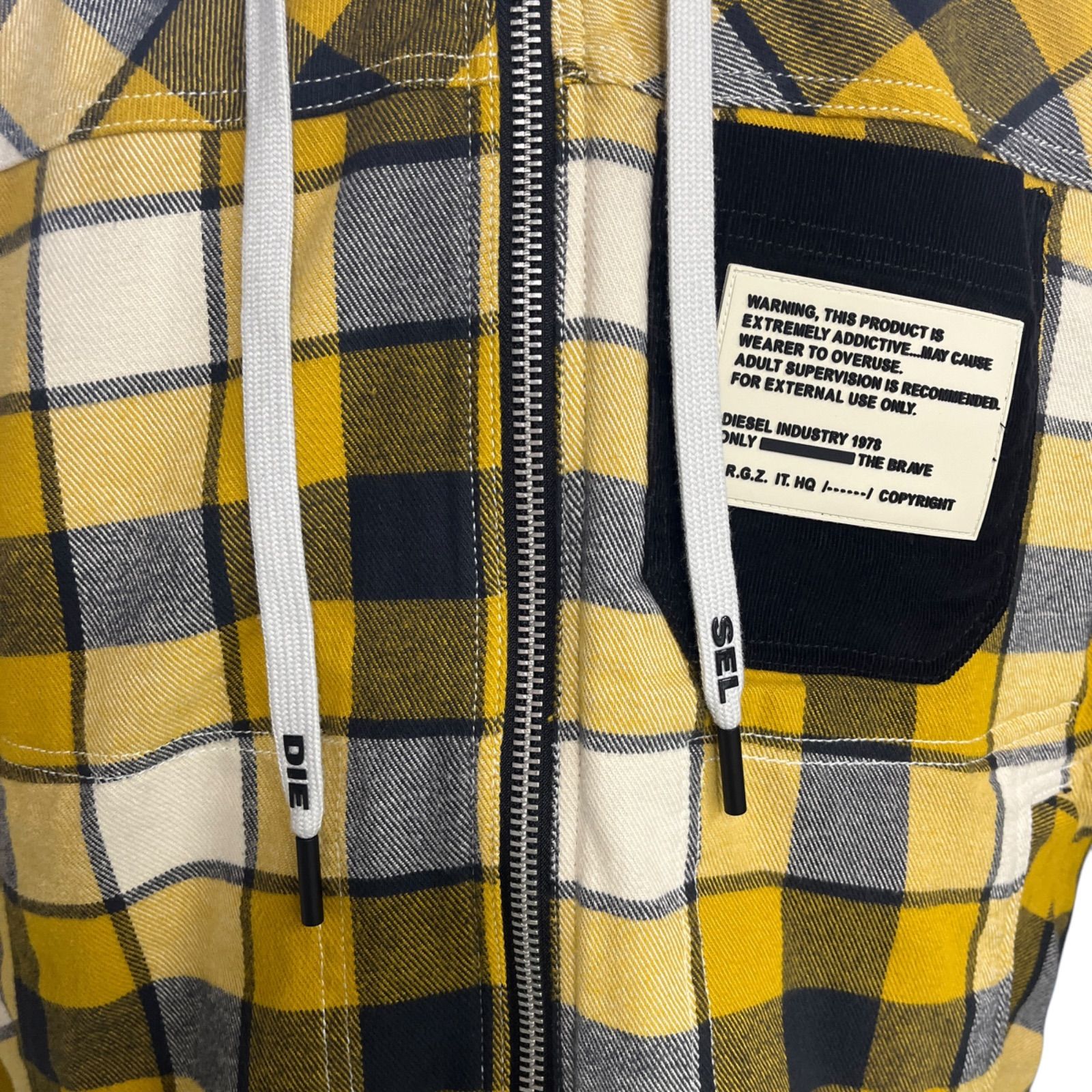 美品 ディーゼル DIESEL 黄色 チェック柄 中綿 ジャケット ブルゾン 
