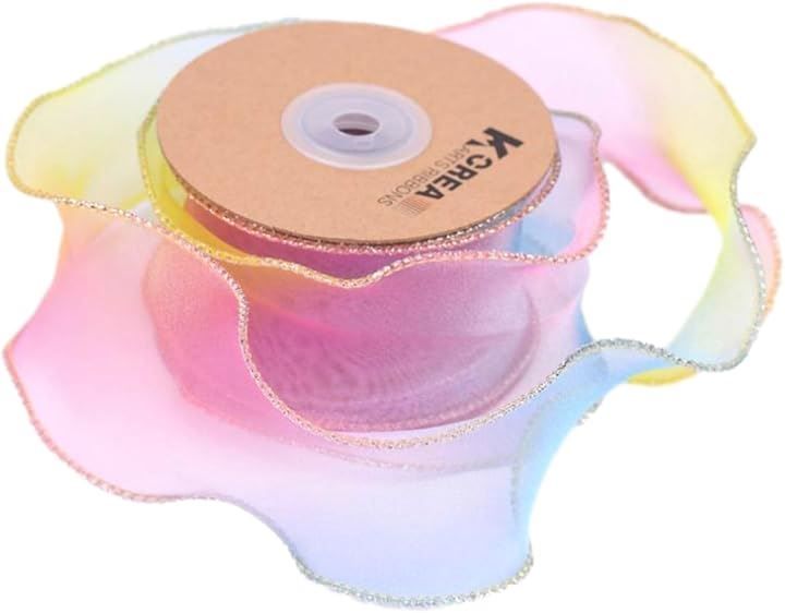 moonfarm レインボー オーガンジーリボン 幅5cm 金縁 テープ ギフト ラッピング 手芸(レインボー3，  45ｍ)