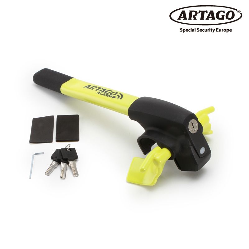 ARTAGO AUTO 870 ハンドル ダッシュボードロック アラーム付き アルタゴ 自動車 ステアリングロック 汎用 セキュリティー 防犯 盗難防止 警告音 鍵 キー3本付
