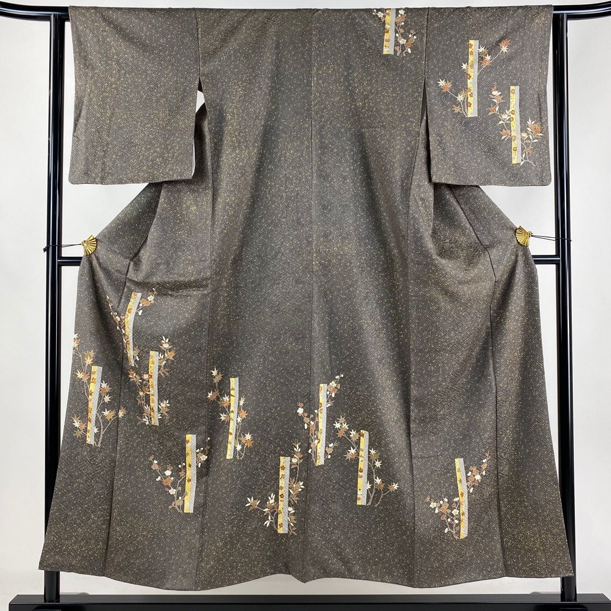 付下げ 身丈153cm 裄丈62cm S 袷 枝梅 橘 金糸 金彩 灰色 正絹 秀品