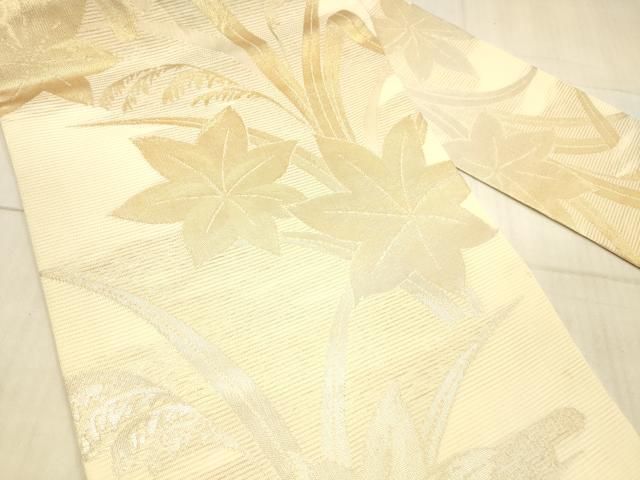 平和屋着物 夏物 九寸名古屋帯 草葉文 金銀糸 正絹 DAAX0260cm