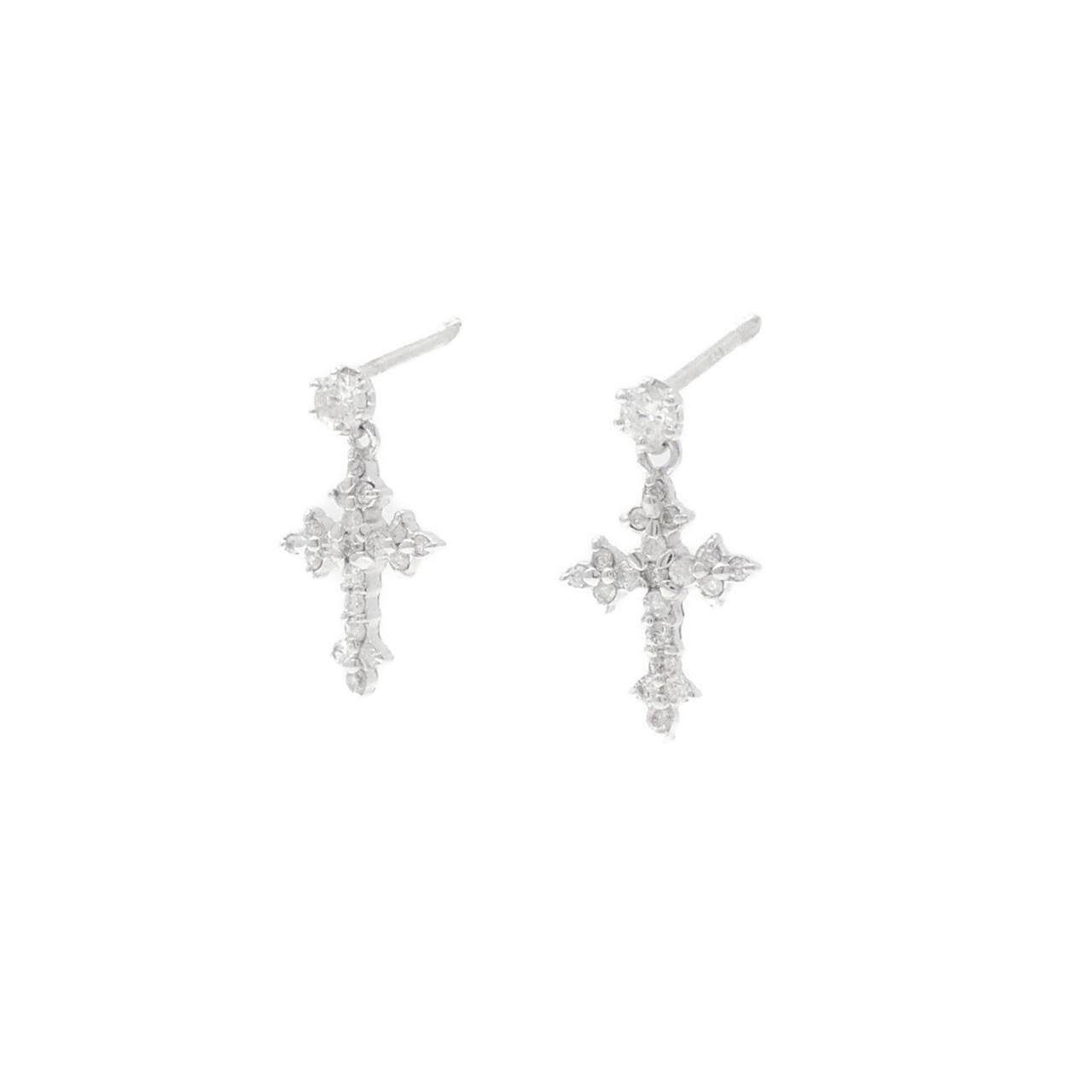 K14WG クロス ダイヤモンド ピアス 0.24CT