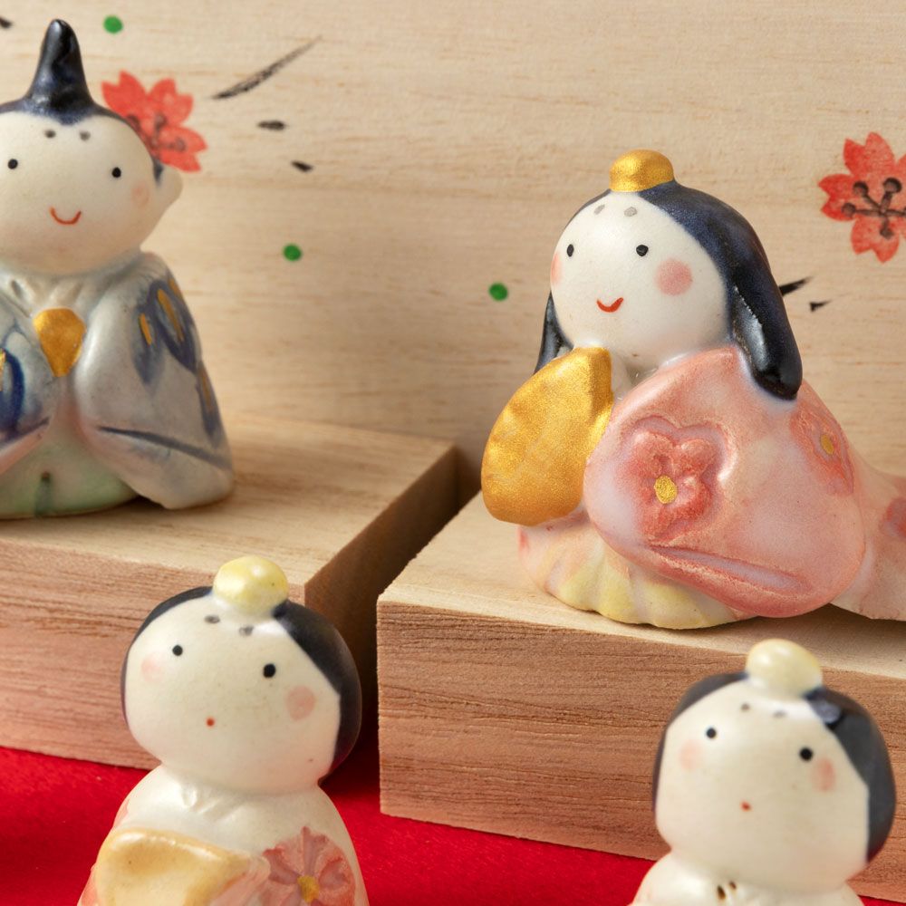 五人雛木箱飾り (HK886) 木箱入り スタジオRR 瀬戸焼 手軽に飾れる