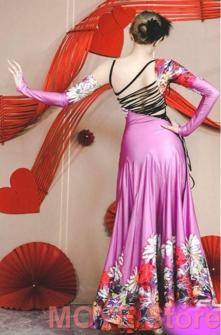 社交ダンスドレス モダンダンス　ワルツ　花柄 プリント S - XL 新品・未使用社交ダンスドレス モダンダンス ワルツ 花柄 プリント S