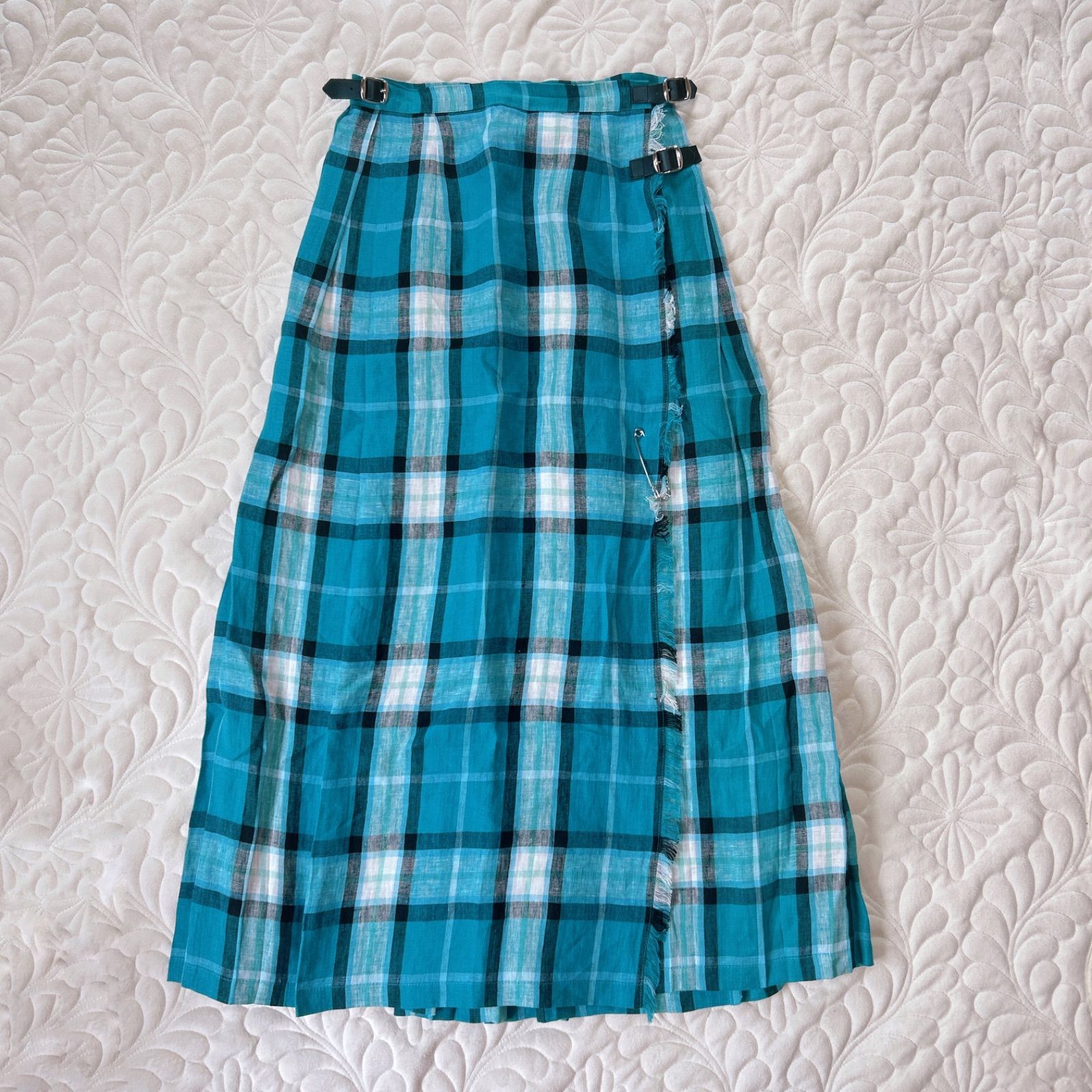 O Neill of DUBLIN BEAMS別注 オニールオブダブリン キルトスカート 巻きスカート リネン チェック柄 ブルー 8