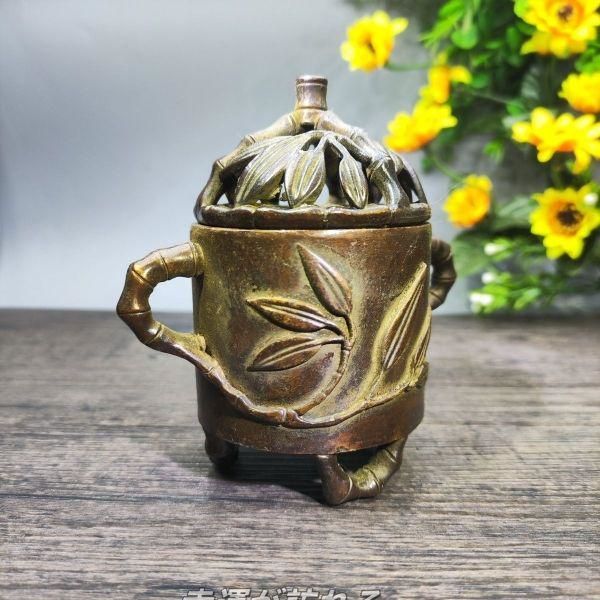 香炉 銅器 文房具 茶道具 ふと 重厚 極細工 工芸品 美術品 茶寵の置物