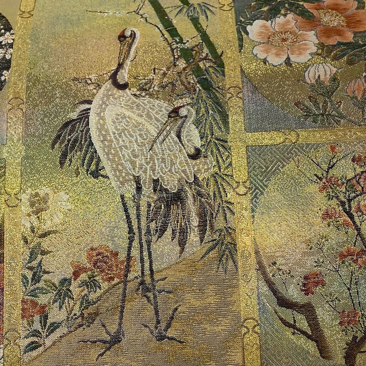 丸帯 美品 逸品 プラチナ本金箔 壱阡八百口織 花鳥画天井絵巻
