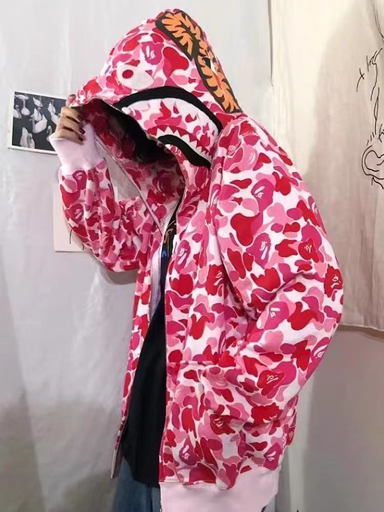 大人気】A BATHING APE アベイシングエイプ 長袖 シャークパーカー ピンク 新品 男女兼用 - メルカリ