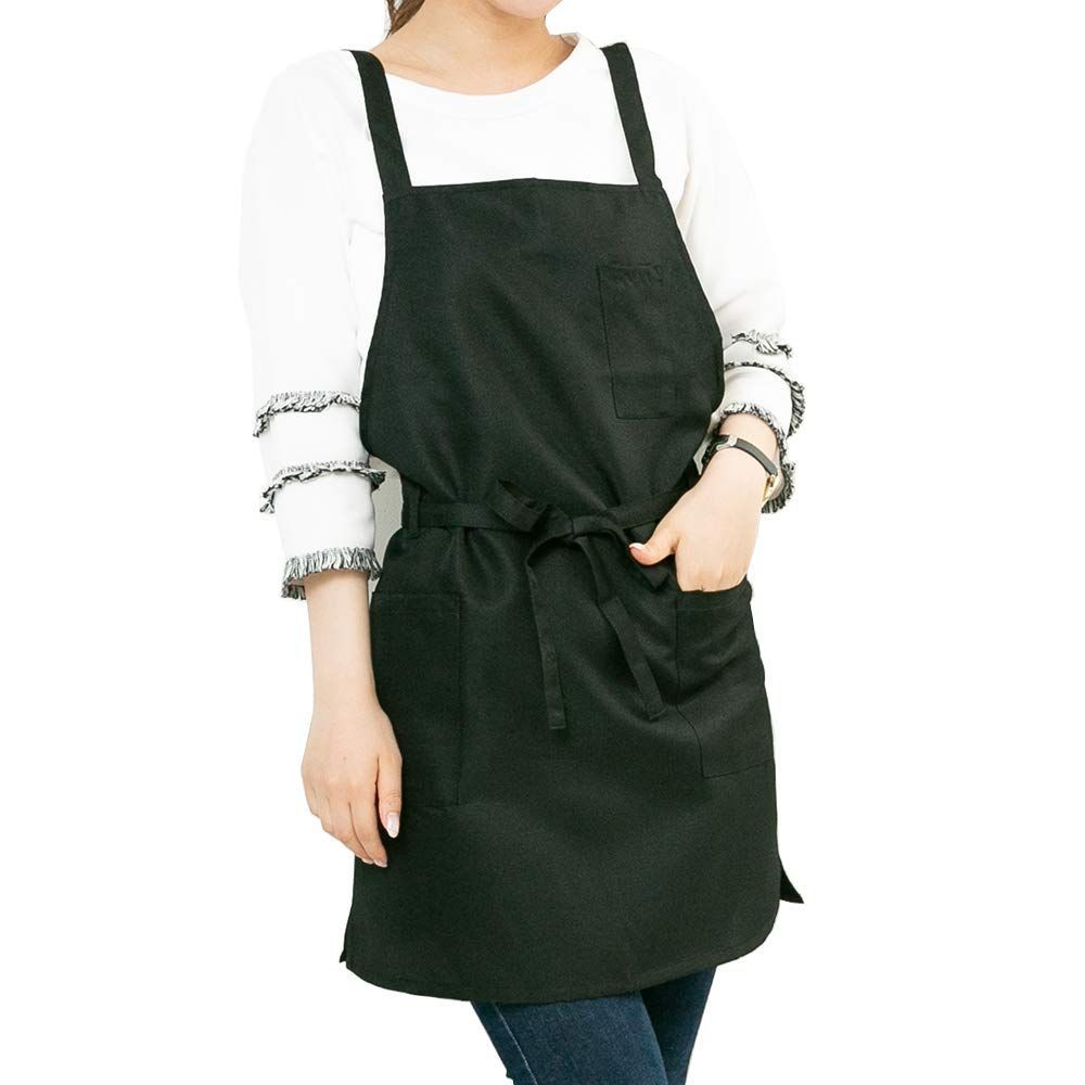 新着商品 黒 エプロン レディース お尻が隠れる メンズ カフェ 複数買い 飲食店 おしゃれ かわいい まとめ買い ポケット ワンピース ミドル