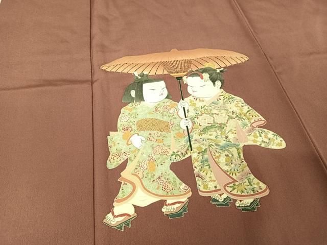 平和屋着物●加賀友禅の巨匠 初代 由水十久 色留袖 童子 長春色地 正絹 AABA4587np KIN-KAAI_COM