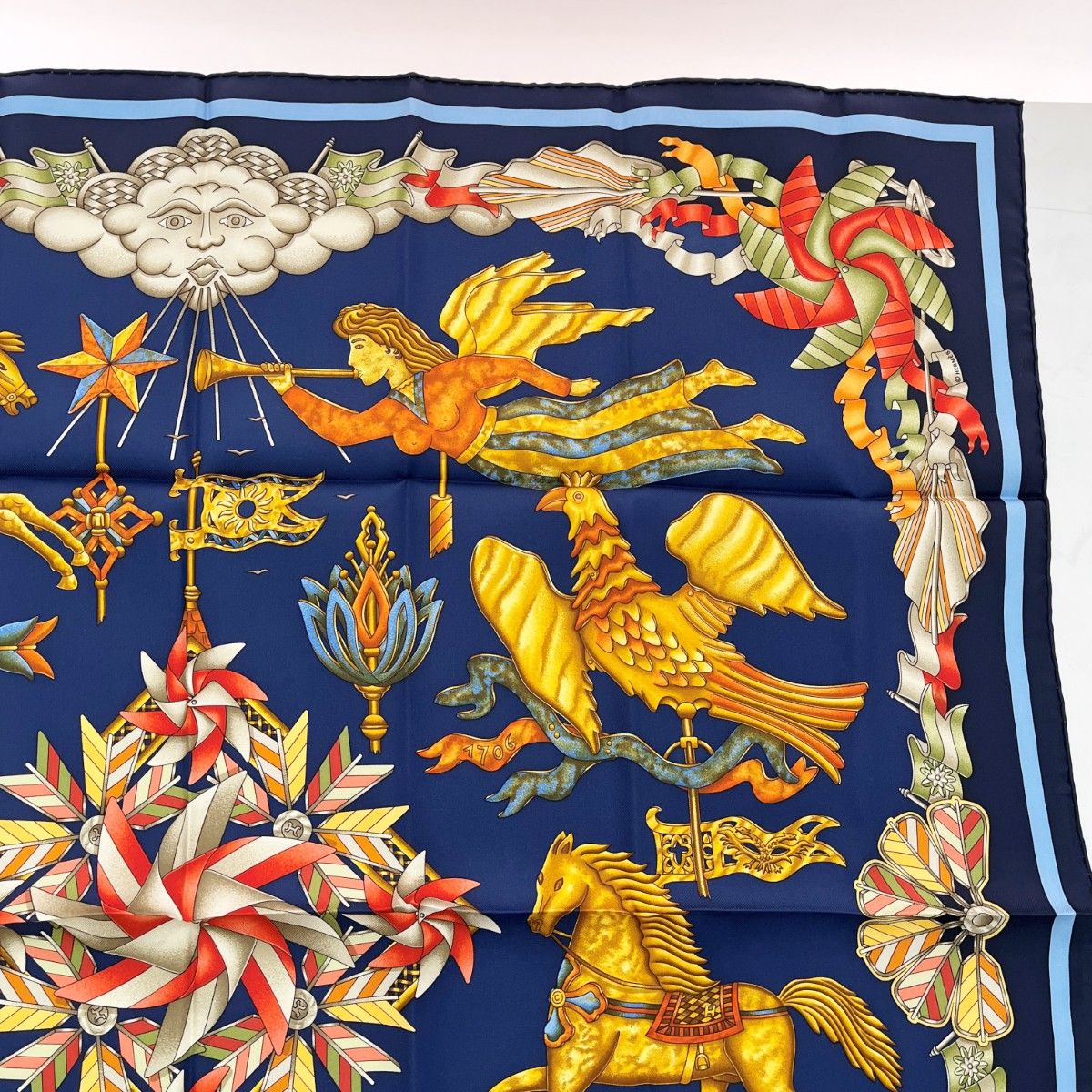 ◇◇HERMES エルメス 大判スカーフ カレ90 シルク ネイビー HERMES  