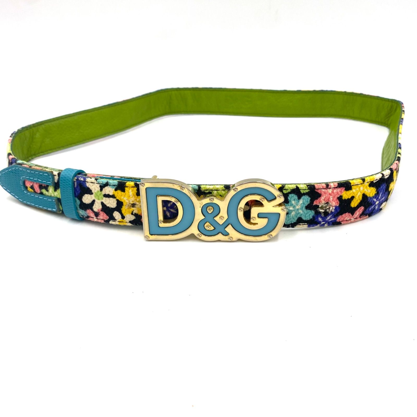 D&G 花柄レザー ベルト ゴールドバックル D&G DOLCE & GABBANA ドルチェアンドガッパーナ ベルト ウエスト