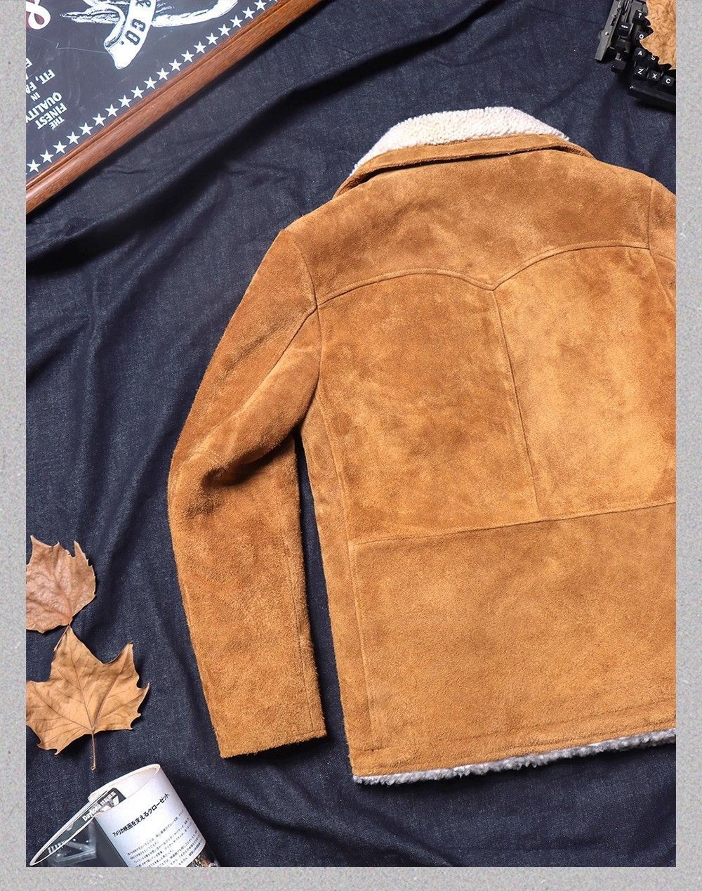 1.1mm頭層スエード牛革＋羊革毛一体 中長丈