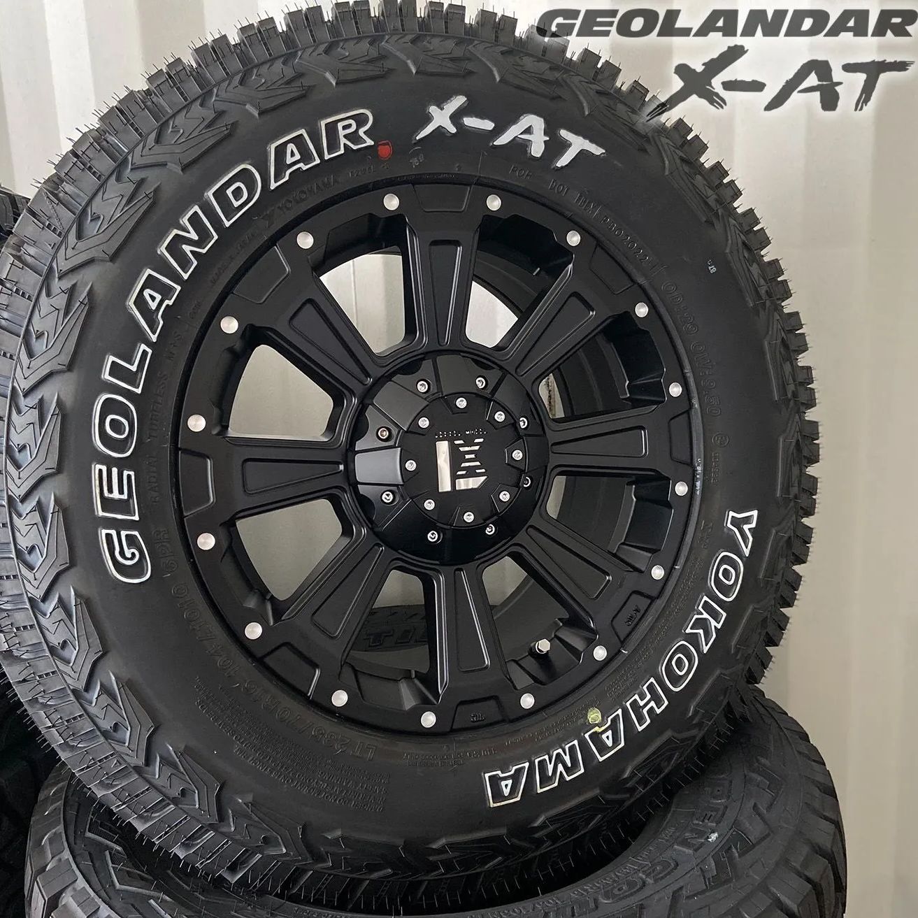 夏タイヤセット デリカD5 RAV4 CX5 エクストレイル タイヤホイールセット 16インチ ヨコハマ ジオランダー YOKOHAMA  GEOLANDAR X-AT 235/70R16 ホワイトレター LEXXEL DeathRock