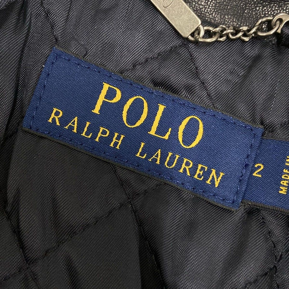 ポロラルフローレン ライダースジャケット サイズ2 S レディース - ネイビー 長袖 レザー ジップアップ 中綿 秋 冬