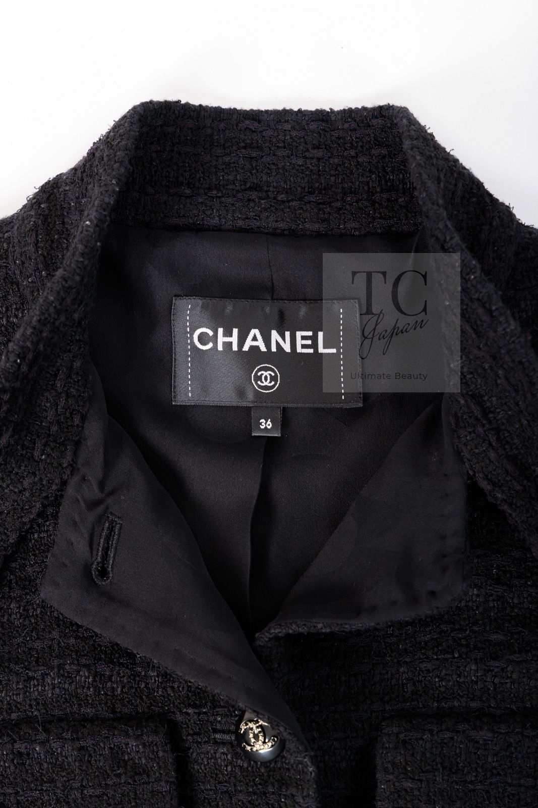シャネル ジャケット スーツ CHANEL ブラック 黒 リボン ココボタン 春  