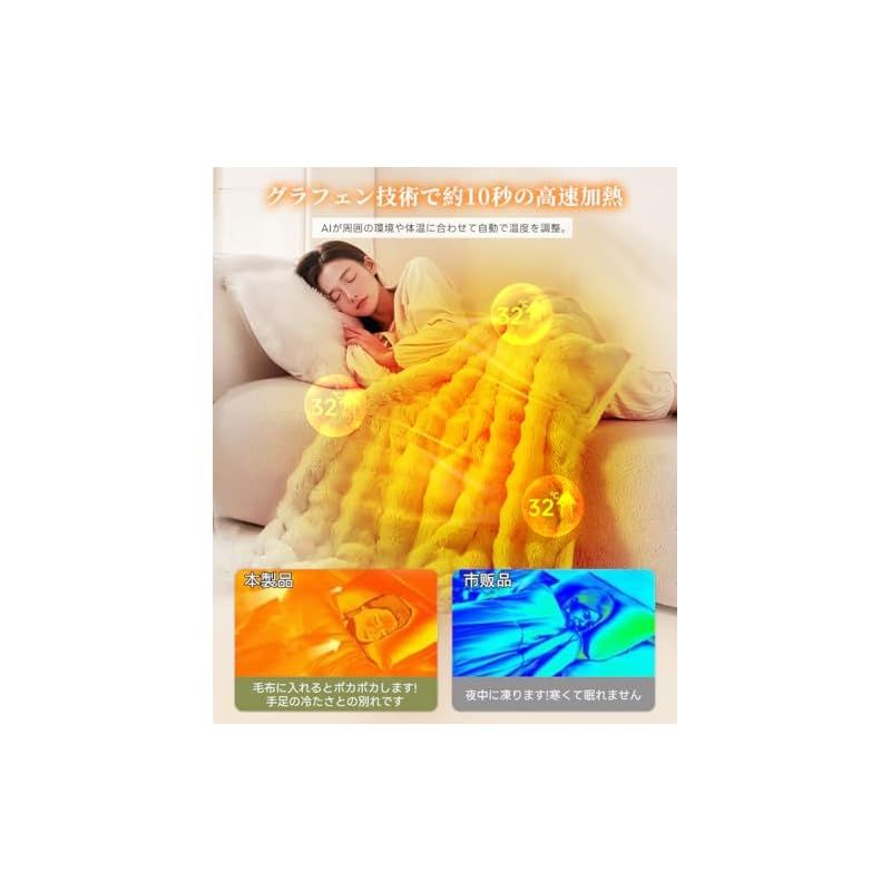 電気毛布 膝掛け 肩掛け 2025 AI自動温度調整 表面ラビットファー調＋裏面フランネル 掛け 敷き 洗える 12時間タイマー付 6段階温度調整可 電気ブランケット 省エネ 自動オフ PSE認証済 速暖 厚手 ダニ退治 120×60cm 1 WWW_KANDAIZUMI_COM