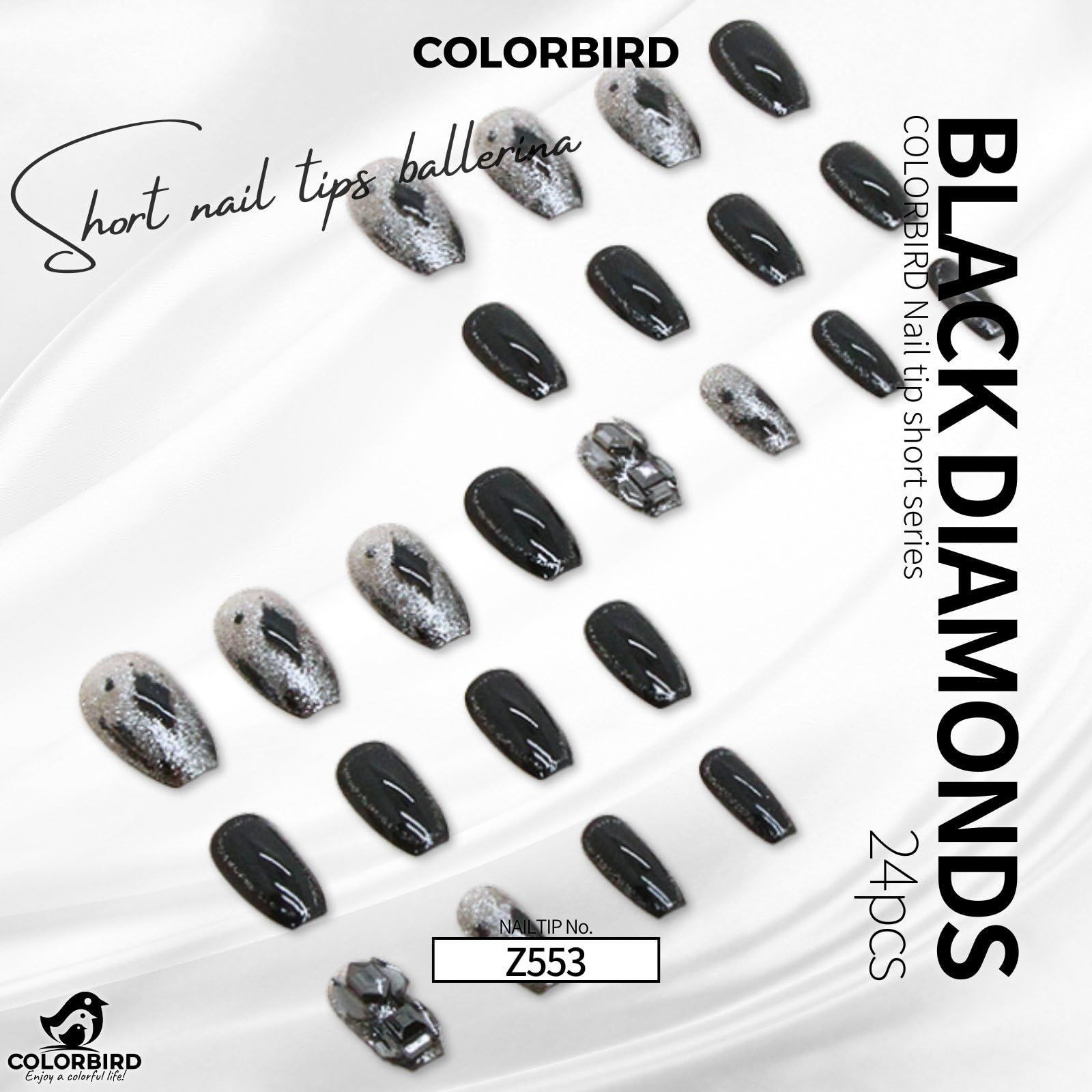 パドメページ　ネイルチップ COLORBIRD ネイルチップ ショート 24枚 黒 ネイル 付け爪 チップ