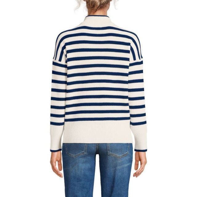 売れ筋商品|||ランズエンド ニット&セーター アウター レディース Women's Plus Size Aran Cable Crew Neck Sweater Champagne/deep sea gulf stripe 送料無料】 ランズエンド レディース ニット・セーター アウター