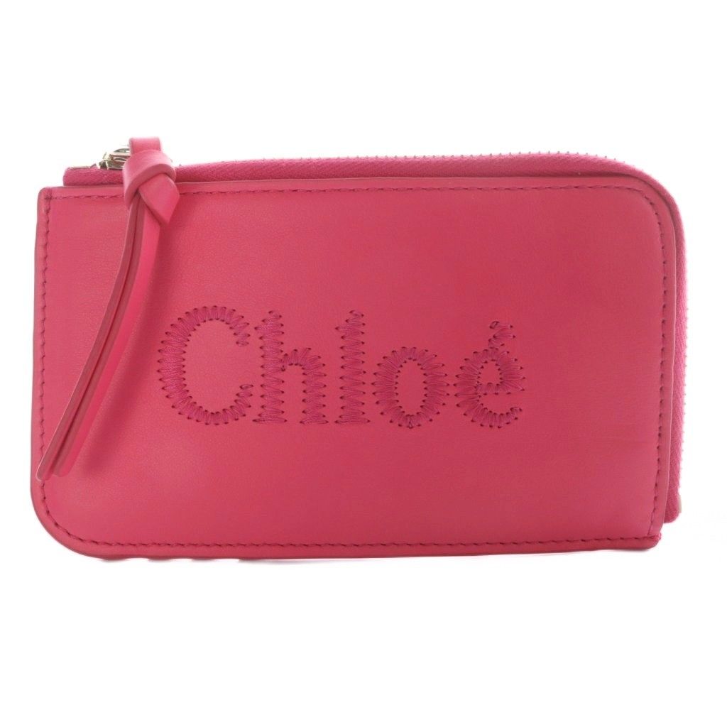未使用品　Chloe クロエ　小銭入れ　ケース　ポーチ　サーモンピンク クロエ CHLOE ロゴ刺繍 スモールパース カードケース コイン