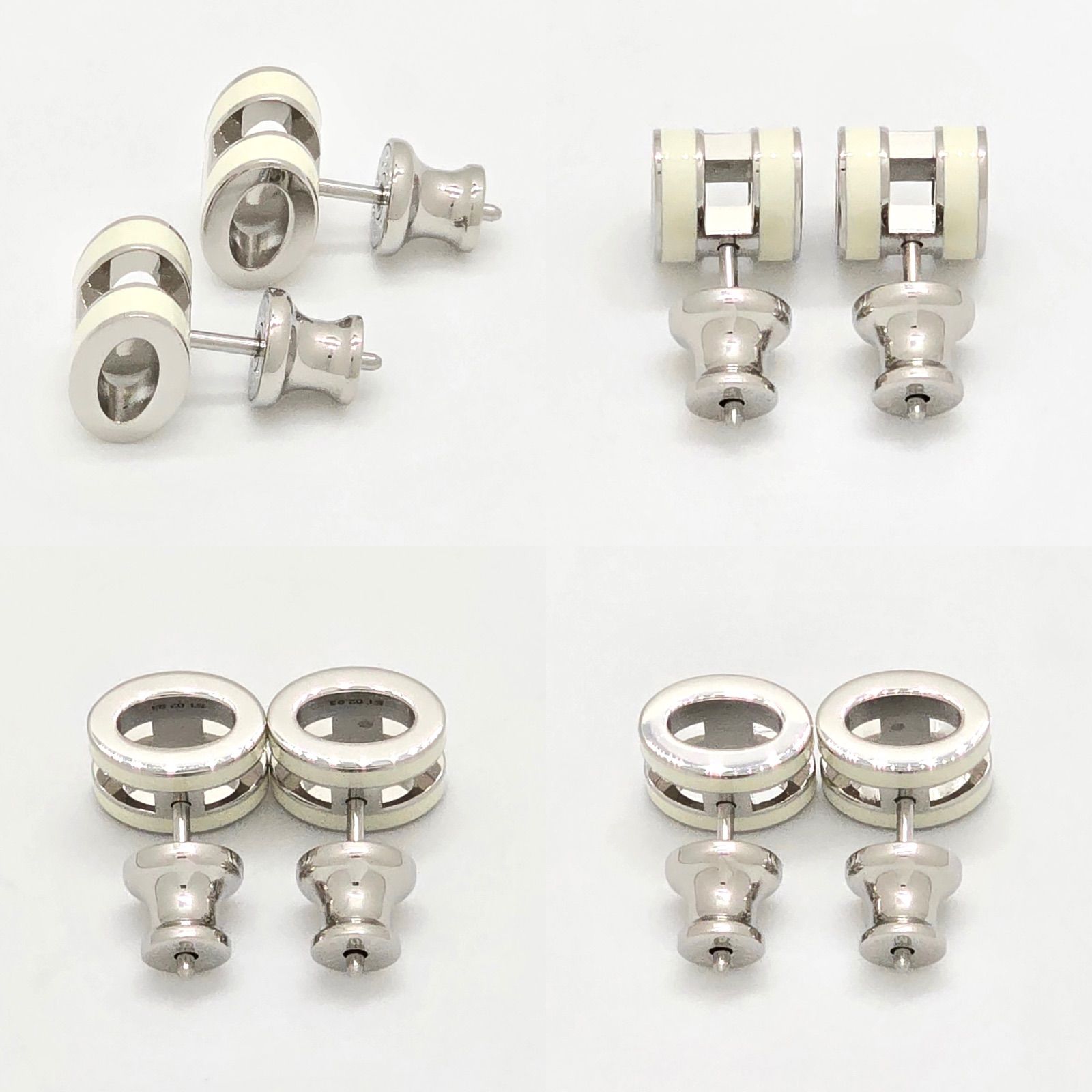 エルメス ホワイト ピアス HERMES エルメス ピアス ミニ・ポップH 両耳