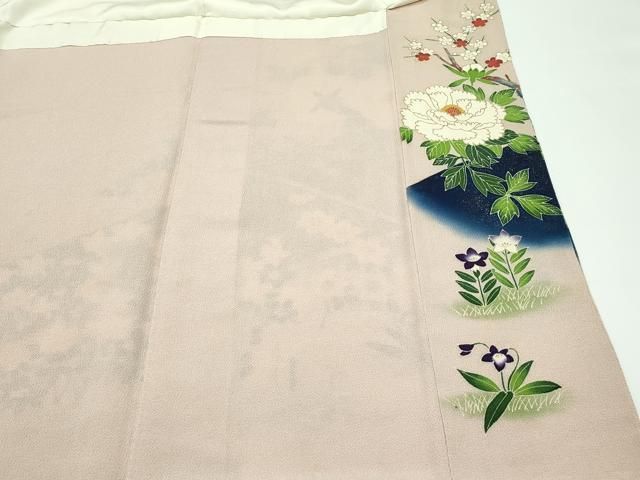 平和屋本店□極上 浦野理一 金彩友禅 色留袖 草花文 金彩 鬼しぼ縮緬