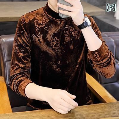 [XL]秋冬 コーデ メンズ 用 服 シンプル ファッション オシャレ 大人 かっこいい 大きいサイズ ストリート 紳士服 レイヤリング シャツ スタンドカラー プルオーバー 長袖 トップス 花柄 プリント スリム T カジュアル