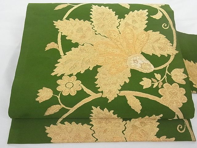 平和屋-こころ店■九寸名古屋帯 吉祥花唐草文 正絹 逸品 A-br5745