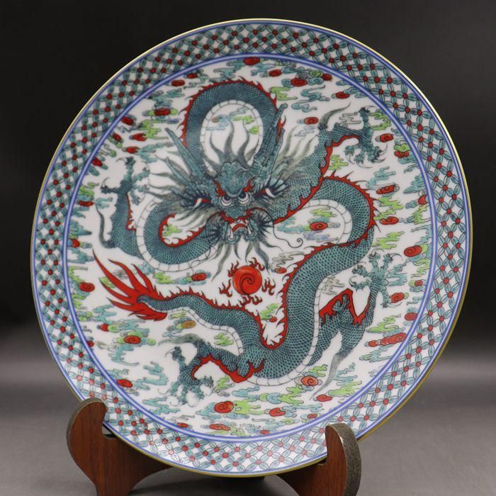 パステル雲龍紋磁器皿 賞皿 景徳鎮 陶磁器 装飾品 現代工芸品