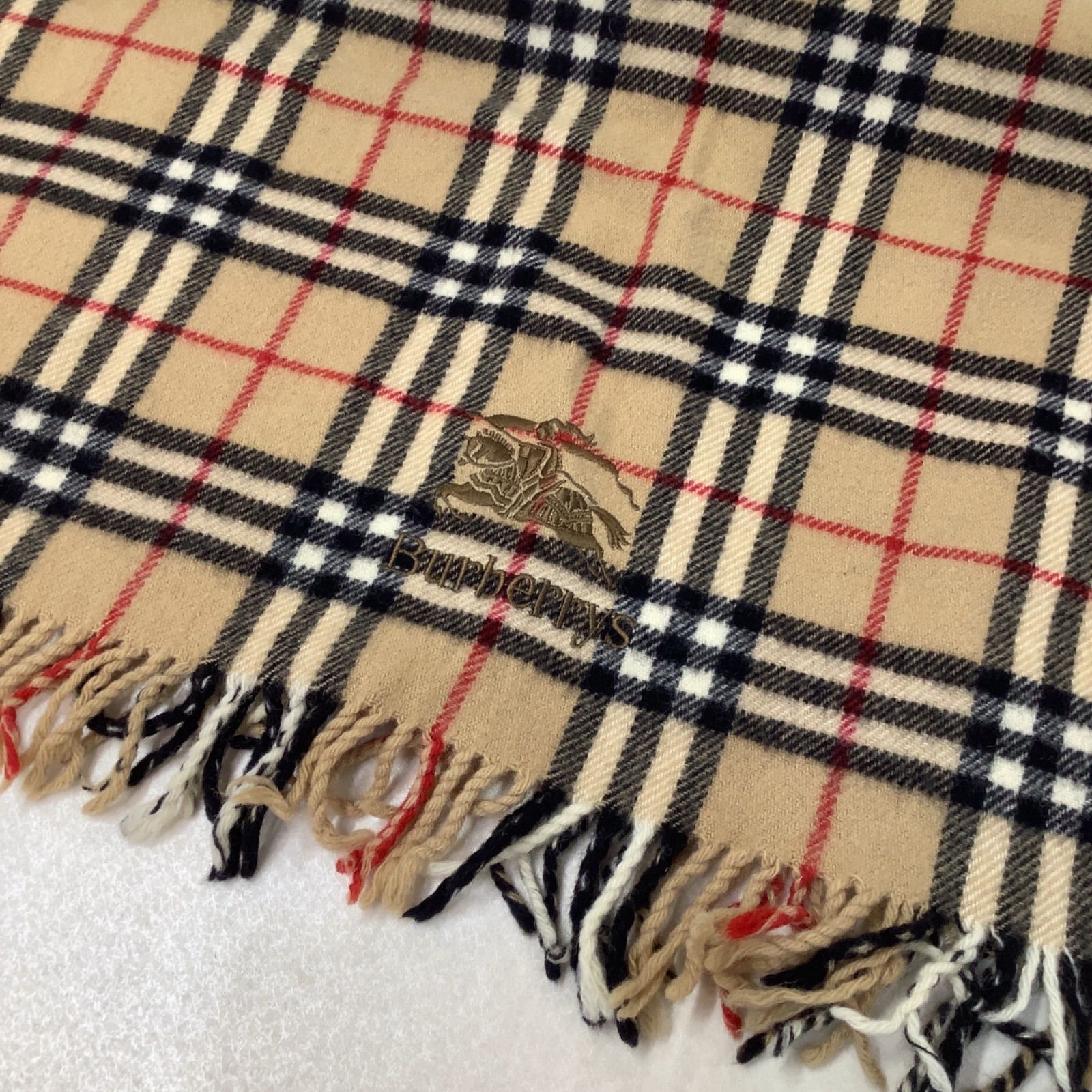 【良品】バーバリーロンドン　ノバチェック　ウールマフラー　大判　ホース刺繍ロゴ Burberry バーバリー ノバチェック ホース刺繍 ウール 大判