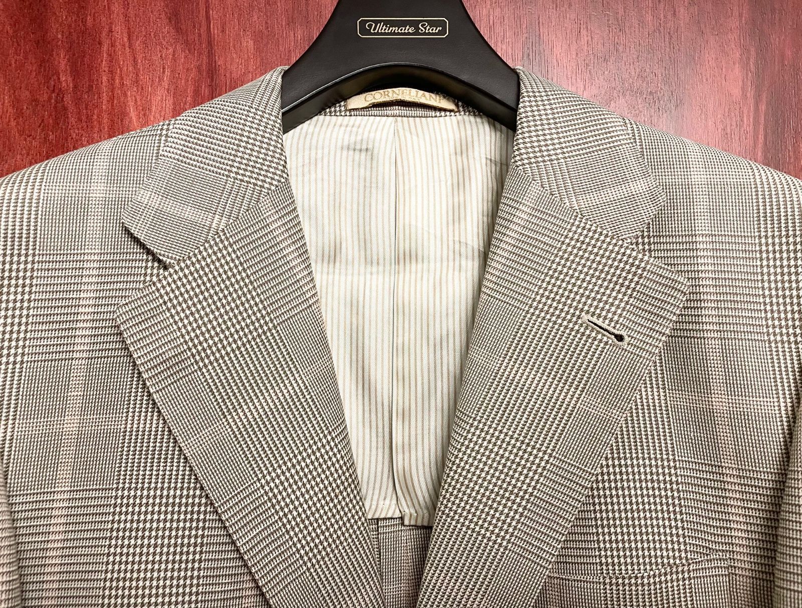 MADE IN ITALY製 CORNELIANI 千鳥格子チェック柄リネンコットン