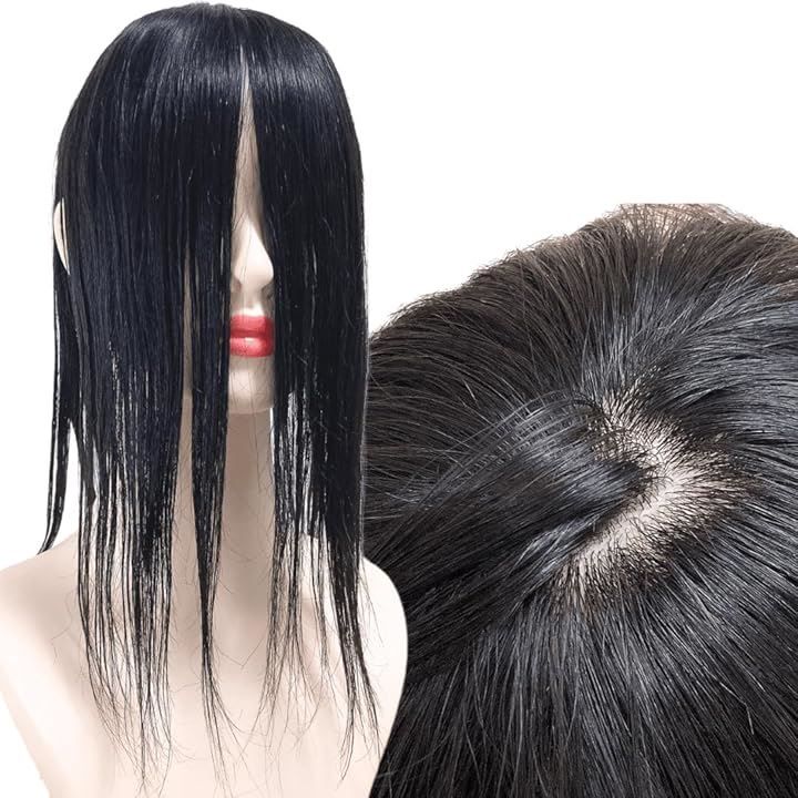 ルスブリラーレ Luce brillare 部分ウィッグ 前髪未カット センター分け 真ん中分け ヘアピース かつら 女性 レディース 人毛 ストレート 分け目 シルク セミロング M ナチュラルブラック 12x13cm M