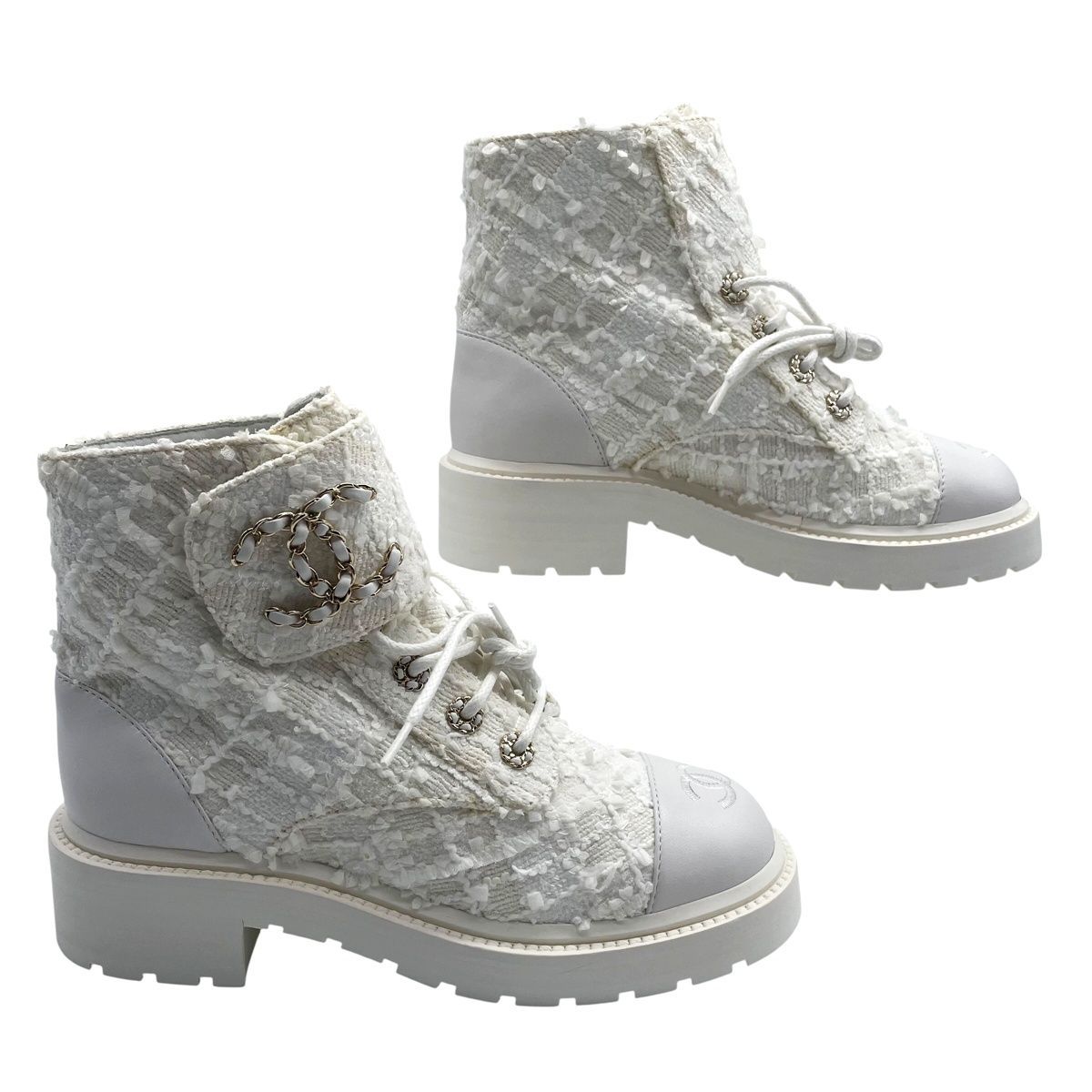 中古】 CHANEL シャネル チェーン ココマーク コットンツイード  