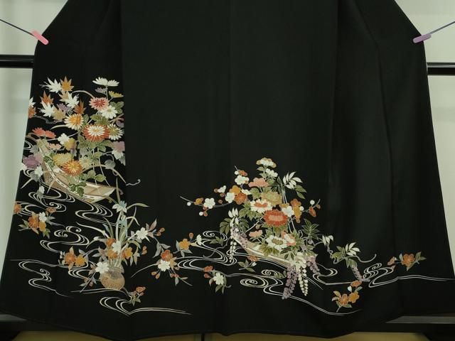 平和屋本店■極上　創業460年・千總　黒留袖　駒刺繍　花舟　金彩　大丸扱い　逸品　DZAA8863kh5 平和屋本店□極上 創業460年・千總 黒留袖 駒刺繍 花舟 金彩 大丸扱い