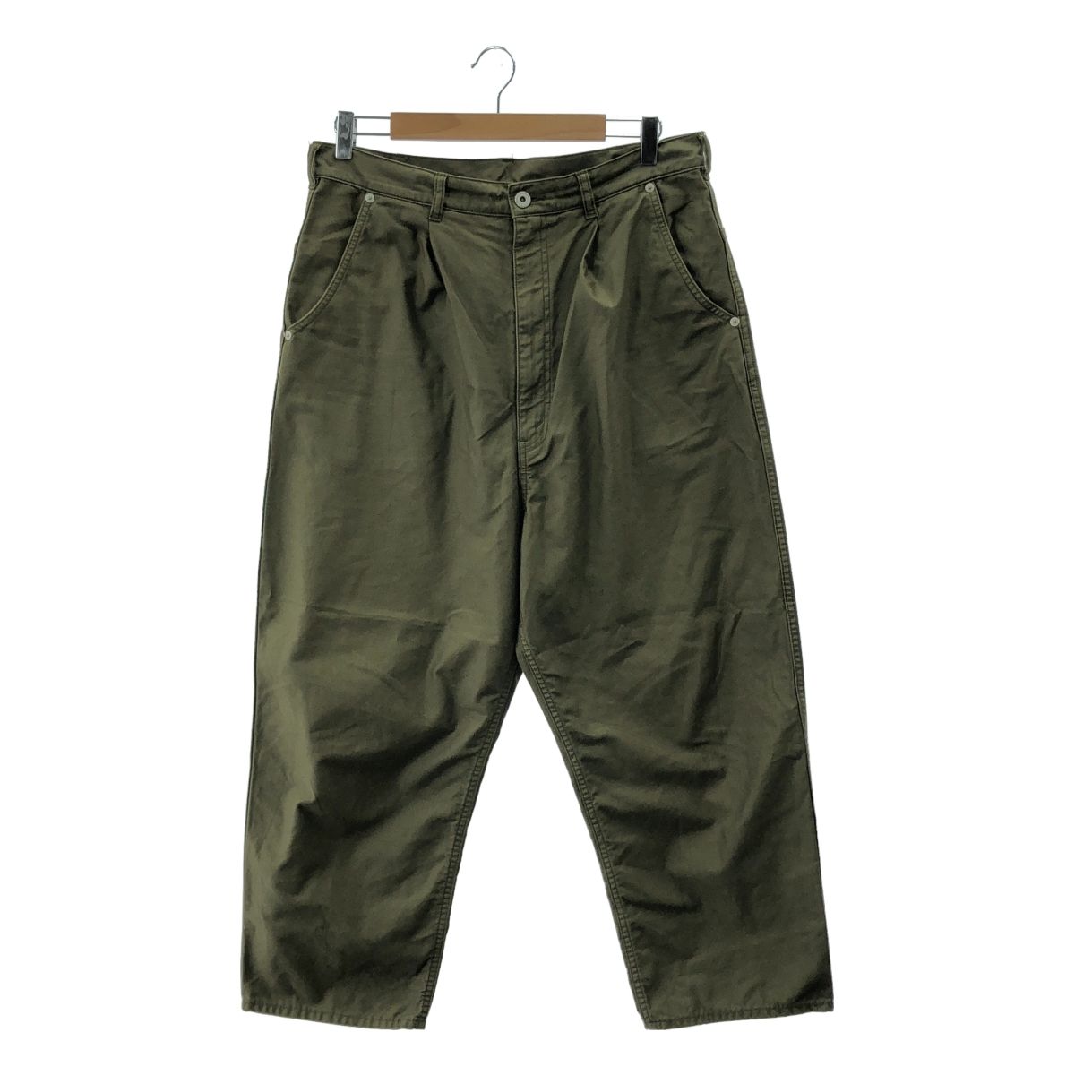 COMME des GARCONS HOMME | コムデギャルソンオム | 2025SS | 製品染め コットンサテン タック ワイド テーパードパンツ | S | オリーブ | メンズ