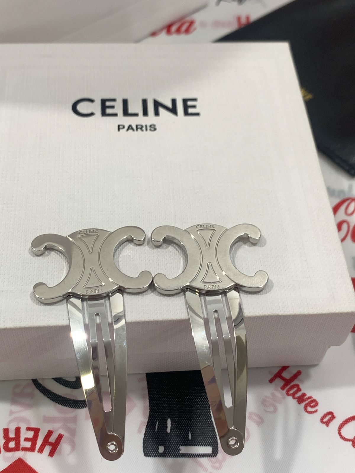 CELINE セリーヌ トリンフ スナップヘアクリップ  2個セット☆シルバー