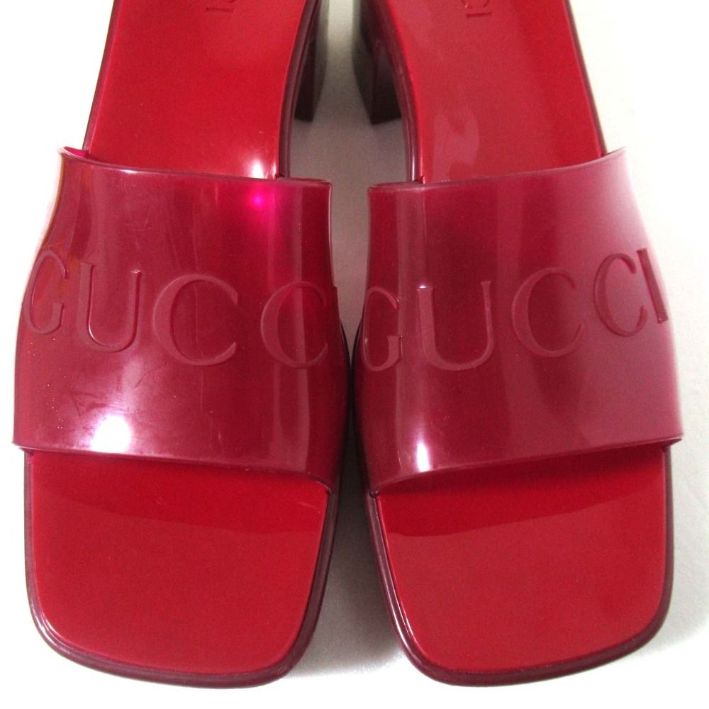 美品 GUCCI グッチ ロゴ ラバー チャンキーヒール ミュール サンダル
