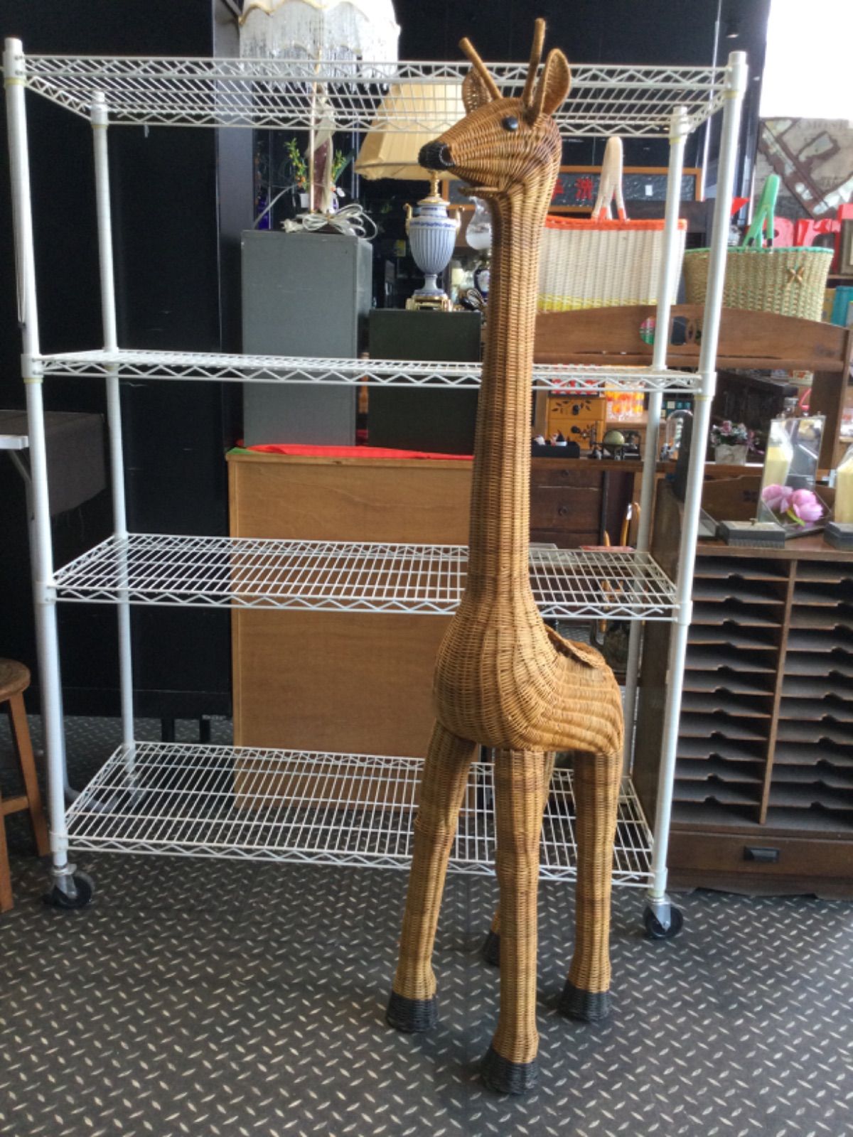 ビンテージ キリンプランタースタンド ラタン ガーデニング か110