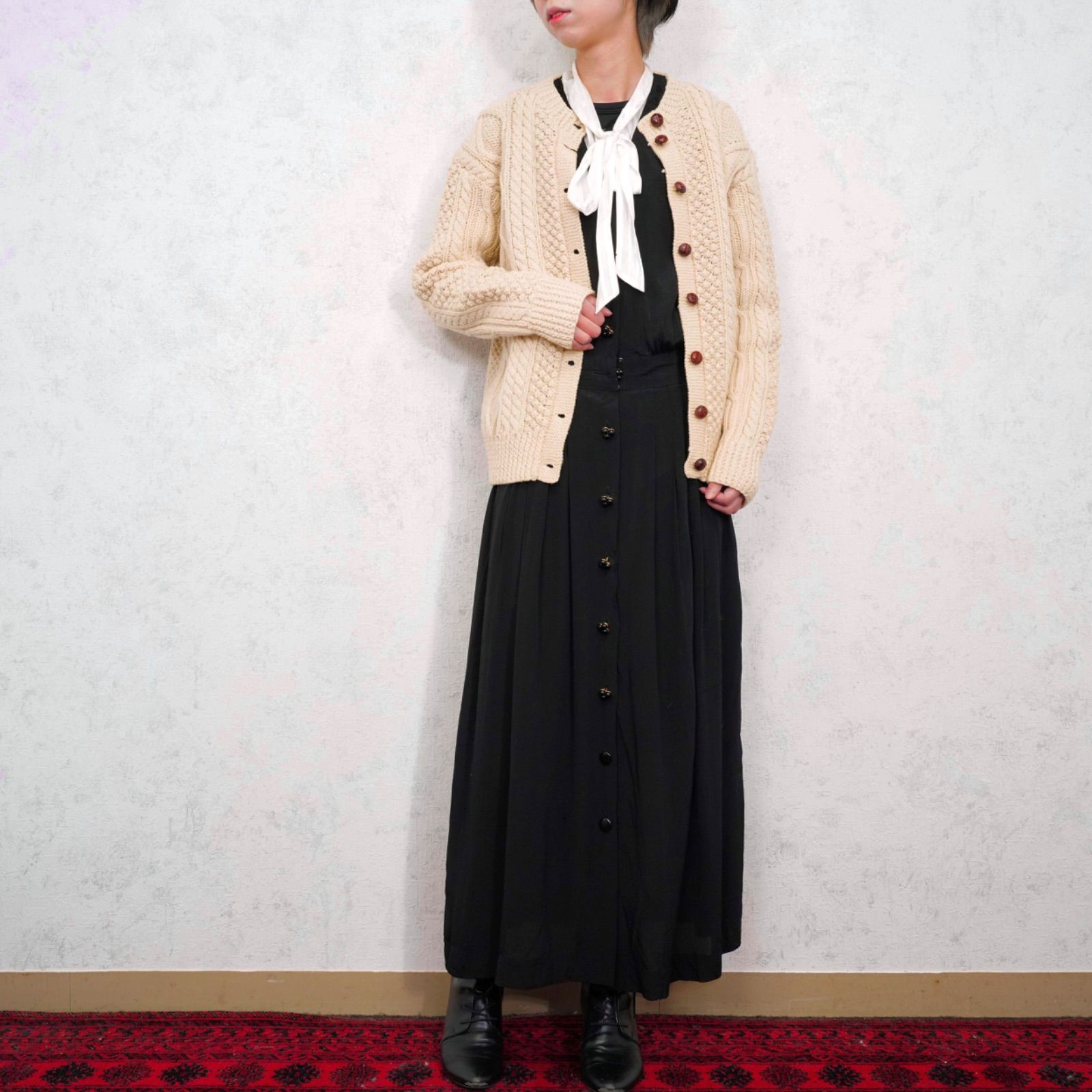 EU VINTAGE CABLE DESIGN ARAN KNIT CARDIGAN ヨーロッパ古着ケーブルデザインアランニットカーディガン