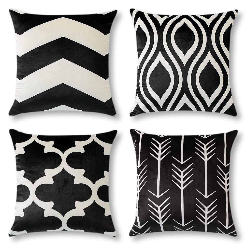 OTOSTAR クッションカバー 北欧 4枚セット 45×45cm ベルベット 可愛い おしゃれ 柄 チャック モダン 家庭装飾 飾り インテリア ソファー用クッションカバー ソファ背当て くっしょんかばー 装飾