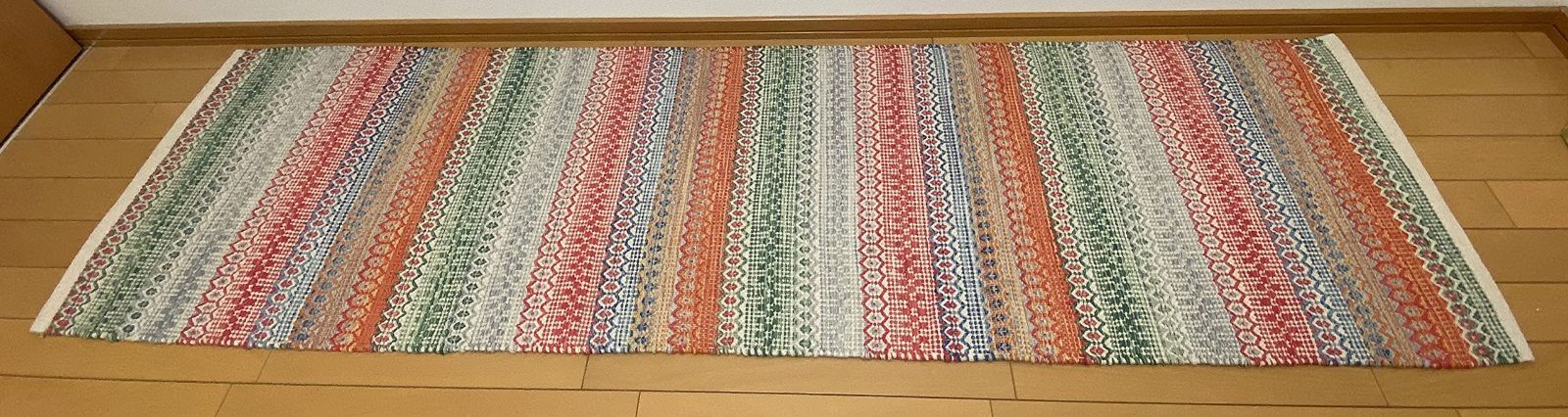 洗える さらっと マルチ インド ハンドメイド 滑り止め付き キッチンマット マルチレッド 50ｘ240