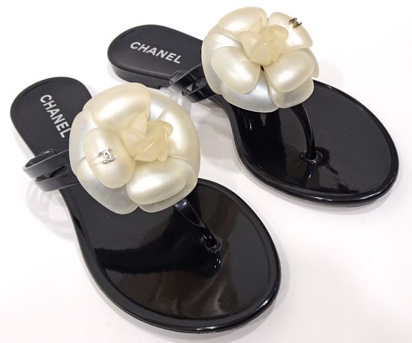 質コニシ】【CHANEL/シャネル】トングサンダル カメリア フラワー 黒