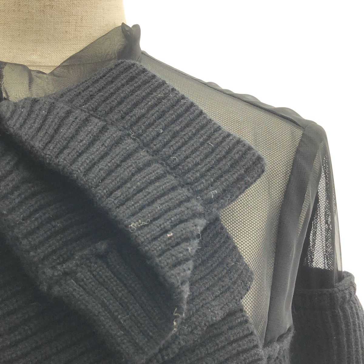 sacai サカイ 2025 AW シアー切替 リブ ニット 1 ブラック レディース