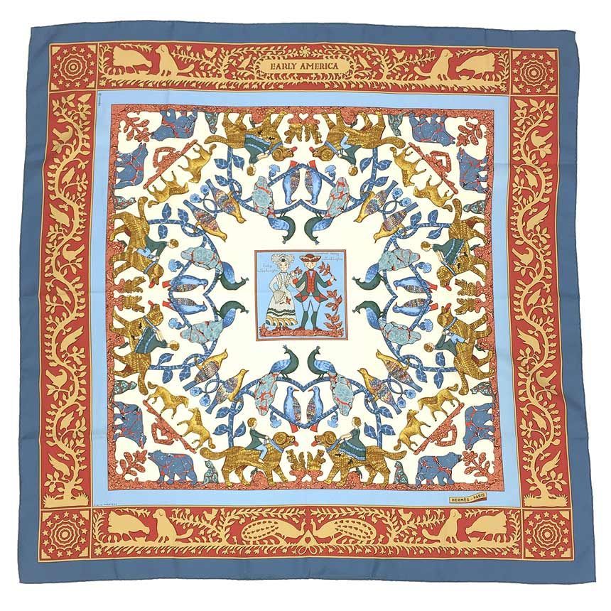 HERMES エルメス カレ90 EARLY AMERICA 古き良きアメリカ 動物柄