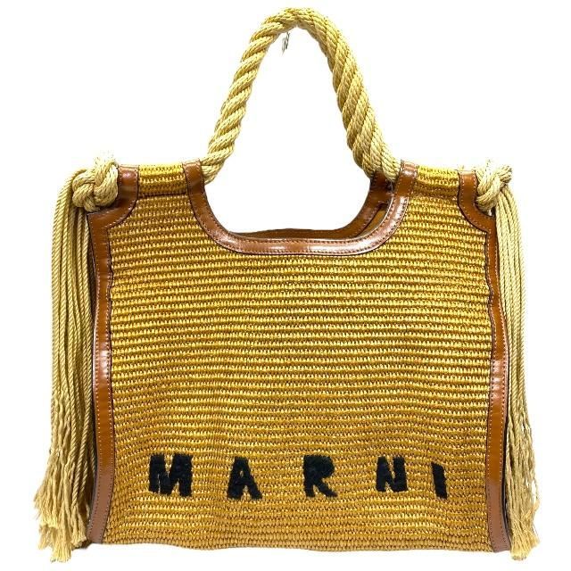 MARNI マルニ SUMMER MARCEL MEDIUM サマーバッグ ハンドバッグ トートバッグ ロゴ ラフィア フリンジエッジ ブラウン -  メルカリ