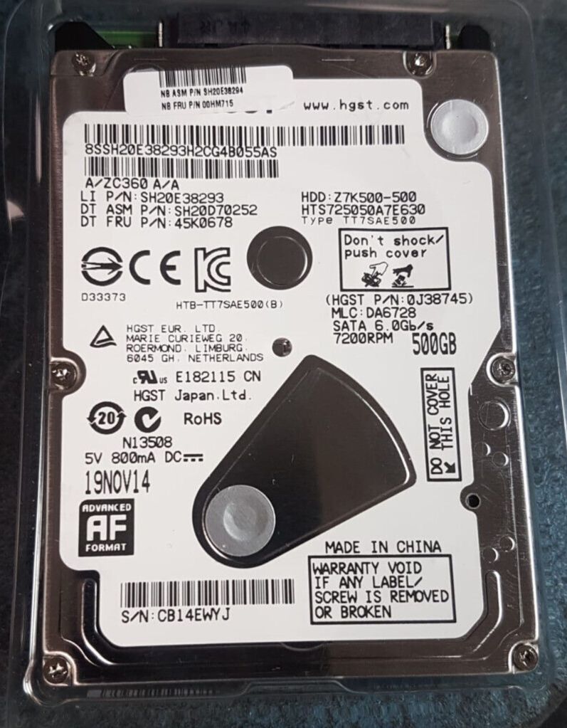 HITACHI HGST 500GB SATA 2.5 LAPTOP HARD DISK DRIVE Z7K500-500 HTS725050A7E630