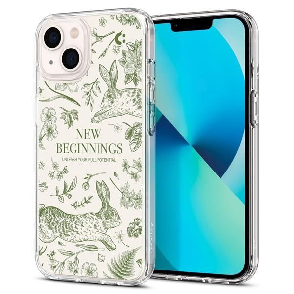 iPhone 13_フローラル・バニズ Spigen コラボレーション iPhone 13 ケース クリア ストラップホール 米軍MIL規格 ウルトラ・ハイブリッド ACS07559-XI06109 (クリスタル・クリア/フローラル・バニズ)