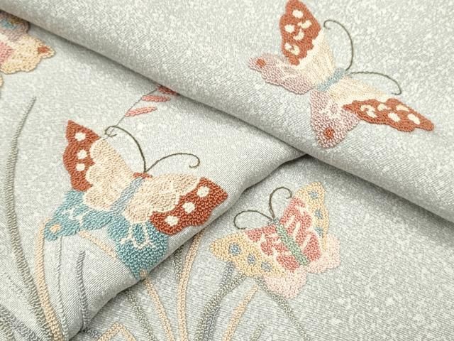 平和屋着物●中国三大刺繍　相良刺繍　総刺繍　訪問着　花蝶文　正絹　逸品　CAAQ9558th 平和屋着物○中国三大刺繍 相良刺繍 総刺繍 訪問着 花蝶文 正絹 逸品